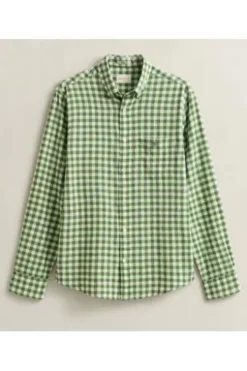 GANT Gingham Leinen Hemd dry herb green kariert Regular Fit Langarm