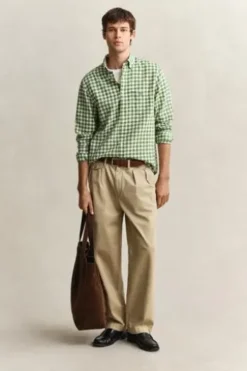 GANT Gingham Leinen Hemd dry herb green kariert Regular Fit Langarm