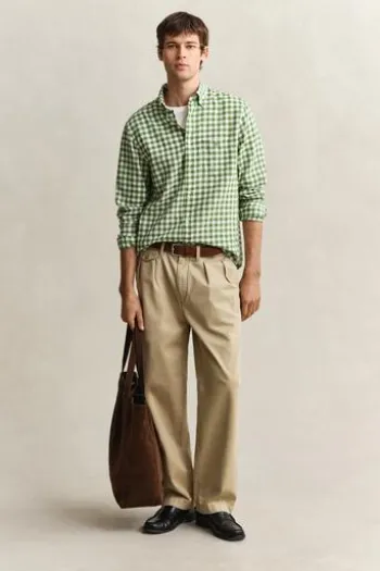 GANT Gingham Leinen Hemd dry herb green kariert Regular Fit Langarm