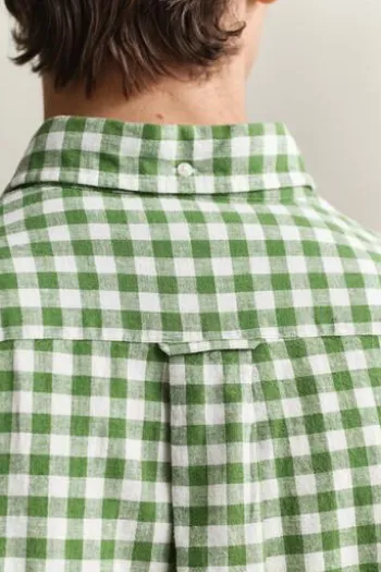 GANT Gingham Leinen Hemd dry herb green kariert Regular Fit Langarm