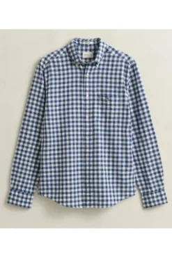 GANT Gingham Leinen Hemd vintage blue kariert Regular Fit Langarm