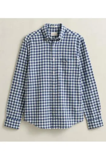 GANT Gingham Leinen Hemd vintage blue kariert Regular Fit Langarm