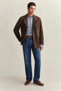 GANT Gingham Leinen Hemd vintage blue kariert Regular Fit Langarm