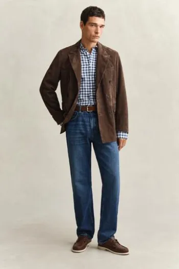 GANT Gingham Leinen Hemd vintage blue kariert Regular Fit Langarm
