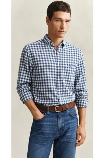 GANT Gingham Leinen Hemd vintage blue kariert Regular Fit Langarm