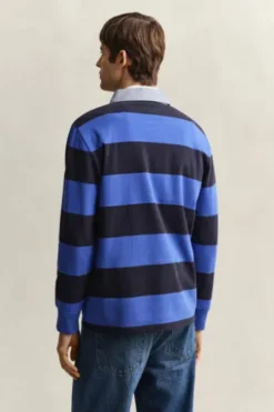 GANT Heavy Rugger Polo Shirt royal blue gestreift Regular Fit Langarm