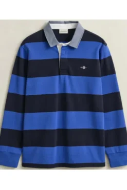 GANT Heavy Rugger Polo Shirt royal blue gestreift Regular Fit Langarm