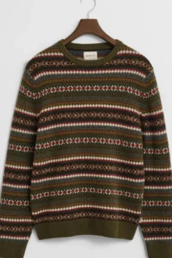 GANT Rundhals Pullover country green gemustert Regular Fit