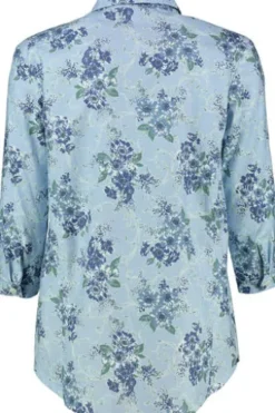 HAMMERSCHMID Bluse Helma blau geblümt in Natur-Qualität