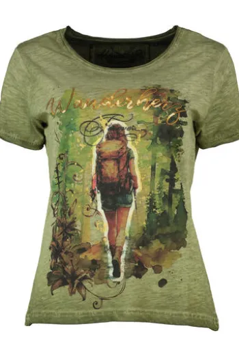 HANGOWEAR T-Shirt Berit grün in Vintage-wash-Optik