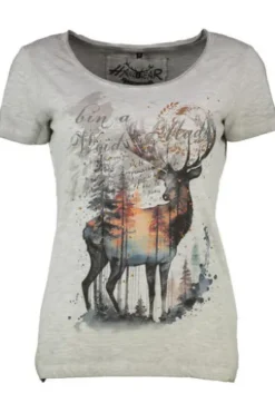 HANGOWEAR T-Shirt Bernhilde hellgrau in Vintage-wash-Optik