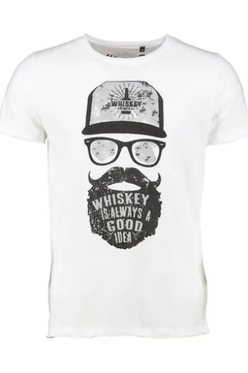 HANGOWEAR T-Shirt weiss Kurzarm Whiskey Hipster