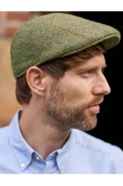 Harris Tweed Mütze Henry Cap light green kariert