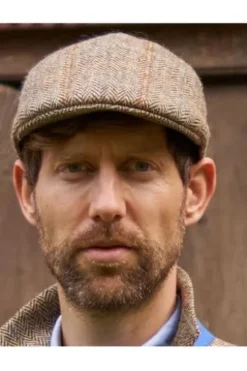 Harris Tweed Mütze Henry Cap sand herringbone kariert
