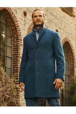 Herren Mantel: WELLINGTON OF BILMORE Tweed-Mantel Howard blue herringbone