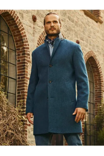 Herren Mantel: WELLINGTON OF BILMORE Tweed-Mantel Howard blue herringbone