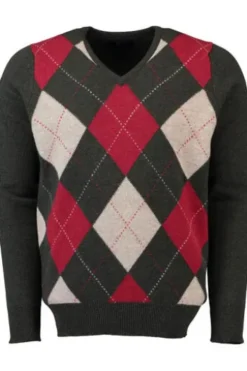 Lambswool V-Ausschnitt Pullover grün Kariert