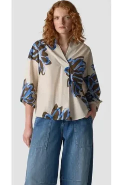 LECOMTE Bluse macadamia geblümt