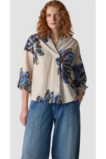 LECOMTE Bluse macadamia geblümt