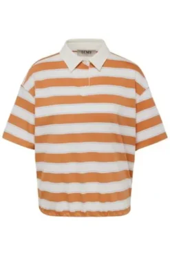 LECOMTE Polo-Shirt orange gestreift