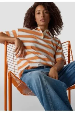 LECOMTE Polo-Shirt orange gestreift