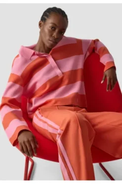 LECOMTE Pullover rosa gestreift