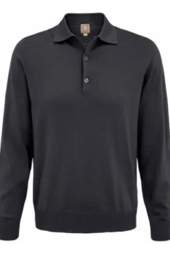 MAERZ Polo-Pullover anthrazit aus Merinowolle