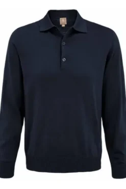 MAERZ Polo-Pullover marine aus Merinowolle
