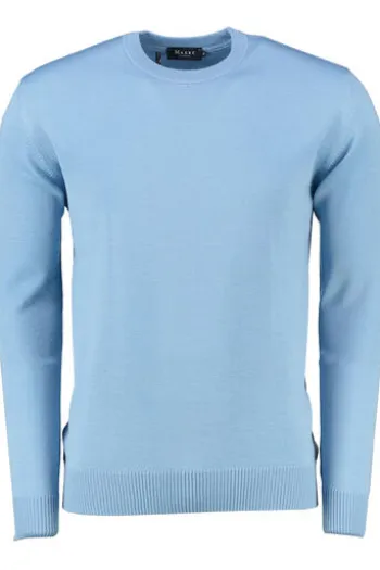 MAERZ Rundhals Pullover hellblau extra feine Merinowolle