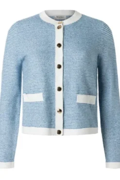 MAERZ Strickjacke endless sky- hellblau gestreift in edler Optik