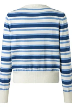 MAERZ Strickjacke endless sky- hellblau gestreift in Organic-Baumwoll-Qualität
