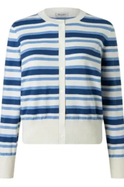 MAERZ Strickjacke endless sky- hellblau gestreift in Organic-Baumwoll-Qualität