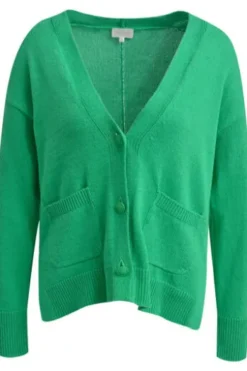 Milano Italy Cardigan with V-neck and placket at cf, 1/1 sleeves kiwi
