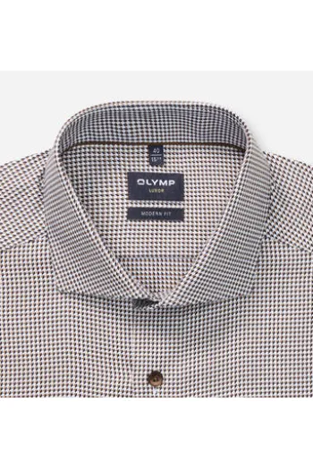 OLYMP Business Hemd Luxor braun gemustert Modern Fit Langarm