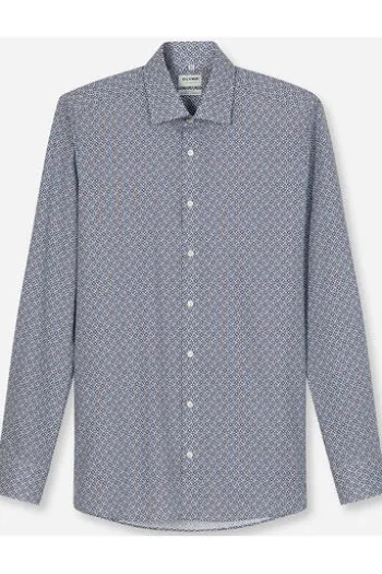 OLYMP Business Hemd Luxor Level 5 blau gemustert Body Fit Langarm