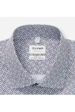 OLYMP Business Hemd Luxor Level 5 blau gemustert Body Fit Langarm