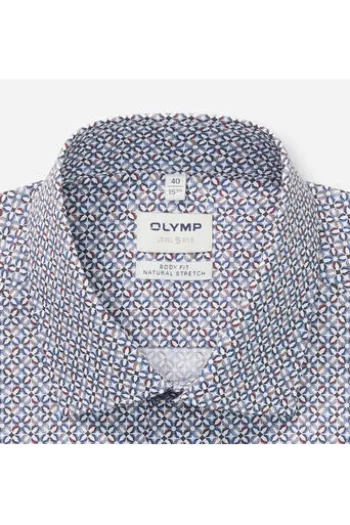 OLYMP Business Hemd Luxor Level 5 blau gemustert Body Fit Langarm