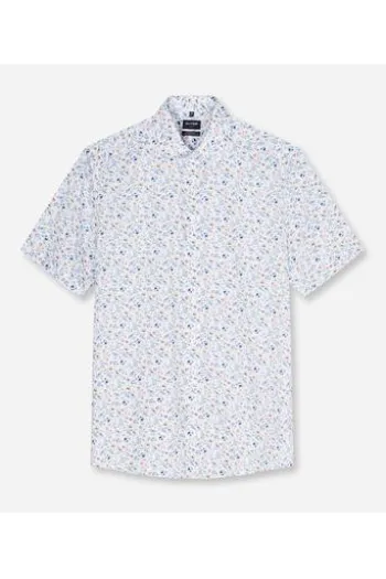 OLYMP Business Hemd Luxor weiss geblümt Modern Fit Kurzarm