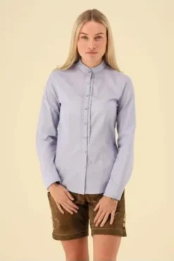 OS TRACHTEN Bluse blau gestreift langarm mit Rüschenbesatz