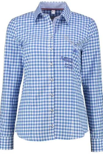 OS TRACHTEN Bluse blau kariert mit Hirschmotiv