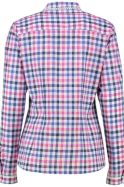 OS TRACHTEN Bluse pink kariert langarm mit Spitzenborte