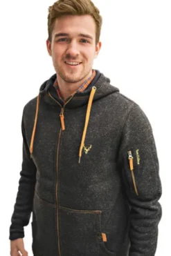 OS TRACHTEN Fleece-Jacke anthrazit meliert mit Kapuze