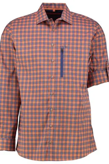 OS TRACHTEN Funktions Hemd orange kariert Regular Fit Langarm Stretch