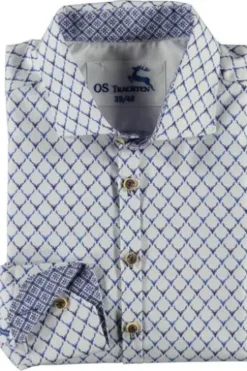 OS TRACHTEN Hemd blau gemustert Slim Fit Langarm Haifischkragen
