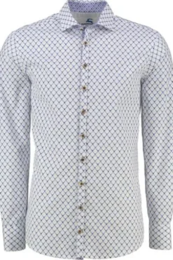 OS TRACHTEN Hemd blau gemustert Slim Fit Langarm Haifischkragen