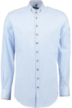 OS TRACHTEN Hemd blau gestreift Slim Fit Langarm mit Stehkragen