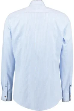OS TRACHTEN Hemd blau gestreift Slim Fit Langarm mit Stehkragen