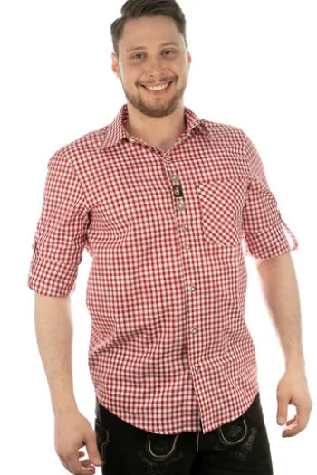 OS TRACHTEN Hemd blau kariert Regular Fit Langarm mit Krempelarm