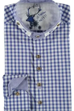 OS TRACHTEN Hemd blau kariert Slim Fit Langarm