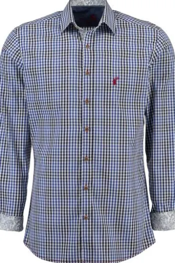 OS TRACHTEN Hemd blau kariert Slim Fit Langarm Haifischkragen